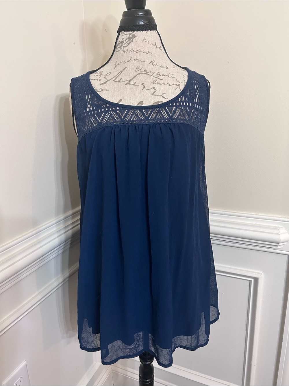 Liz Lange Maternity Navy Crochet Yoke Tank Top